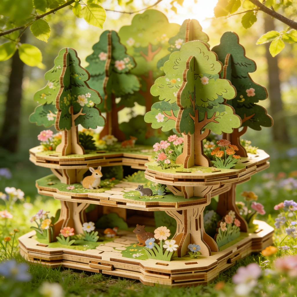 🌳🌸 Woodland Forest Scene Wooden Building Set – Create Your Own Lush Forest with Trees, Flowers & Wildlife