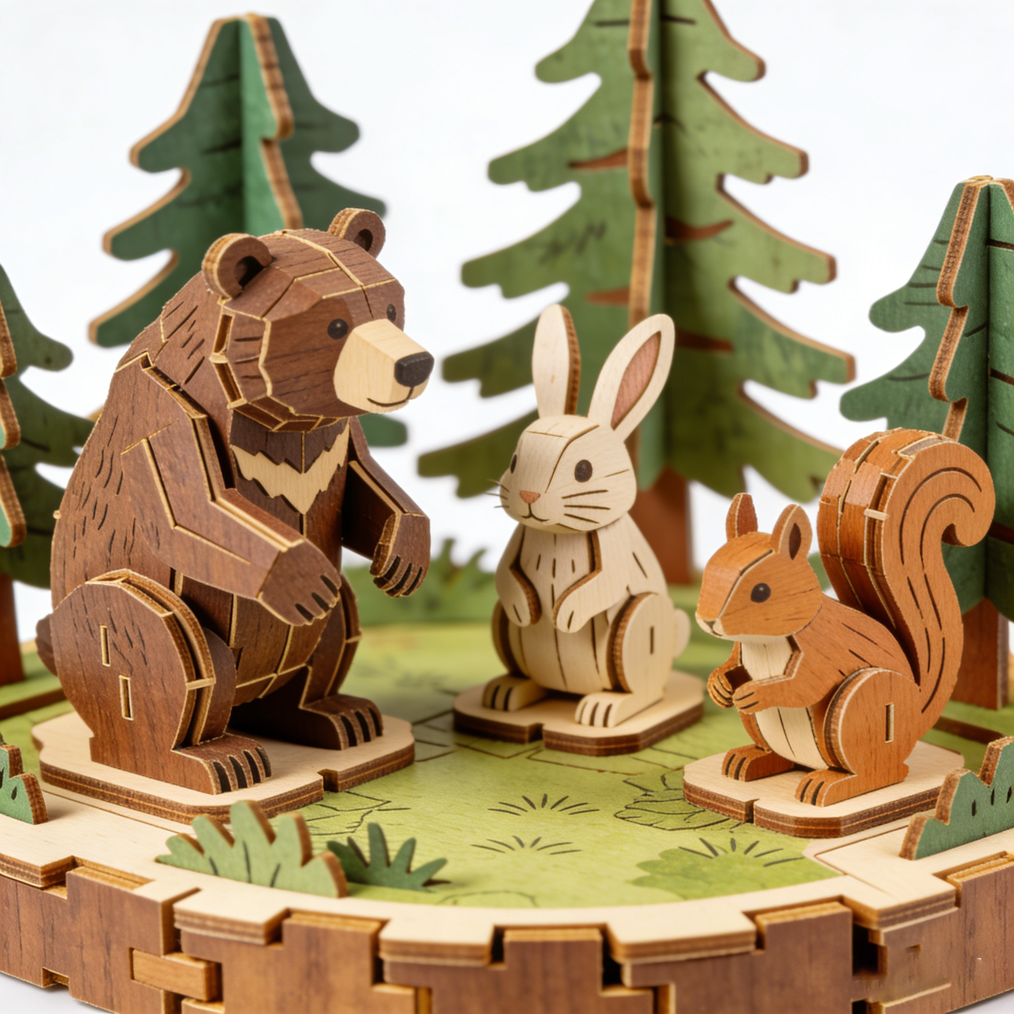 🐻🌲 Woodland Animals Wooden Building Block Set – Create Your Own Forest Scene with Bear, Rabbit & Squirrel Figures