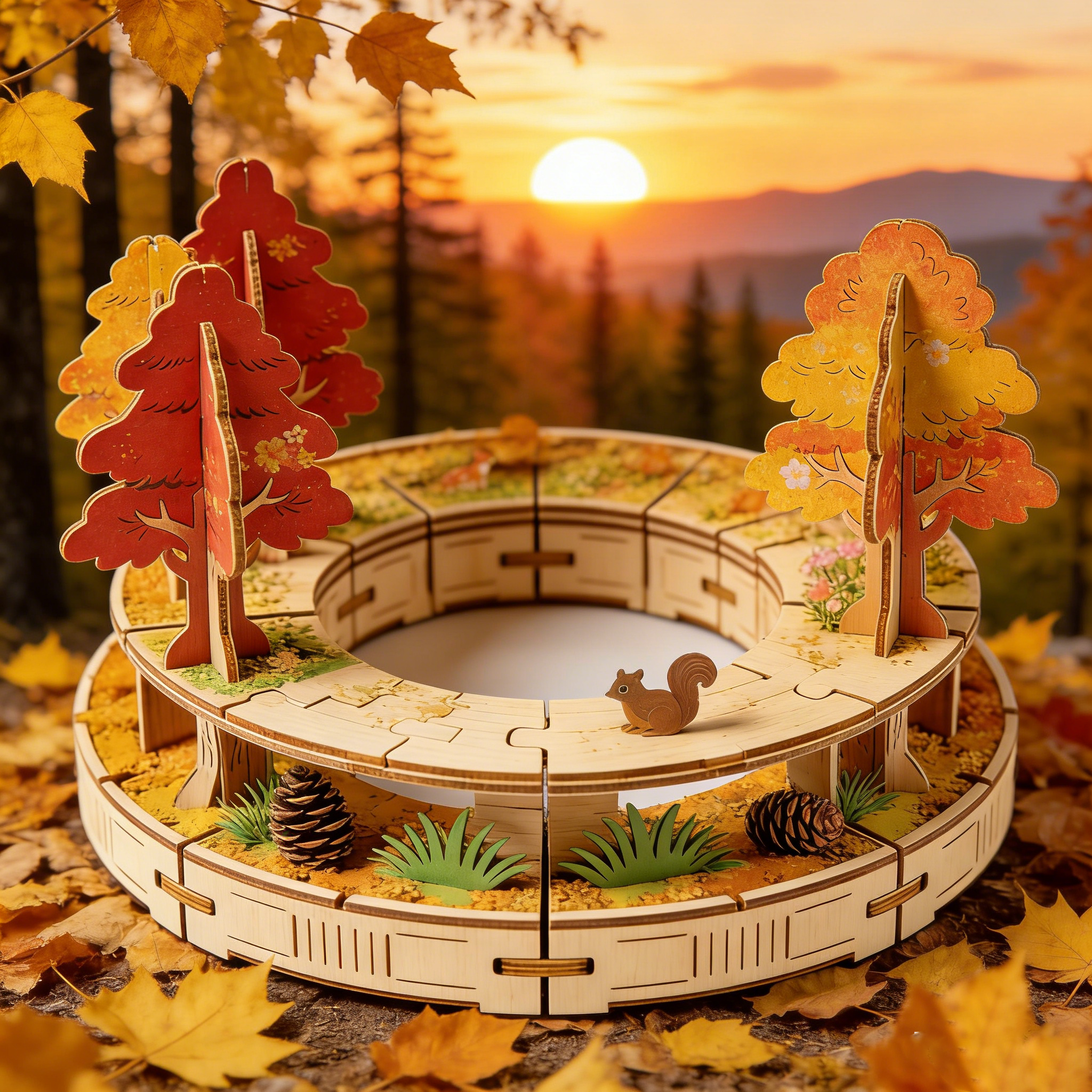 🍁🍂 Autumn Forest Ring Building Set – Create Your Own Scenic Fall Forest with Trees, Squirrel, and Vibrant Leaves