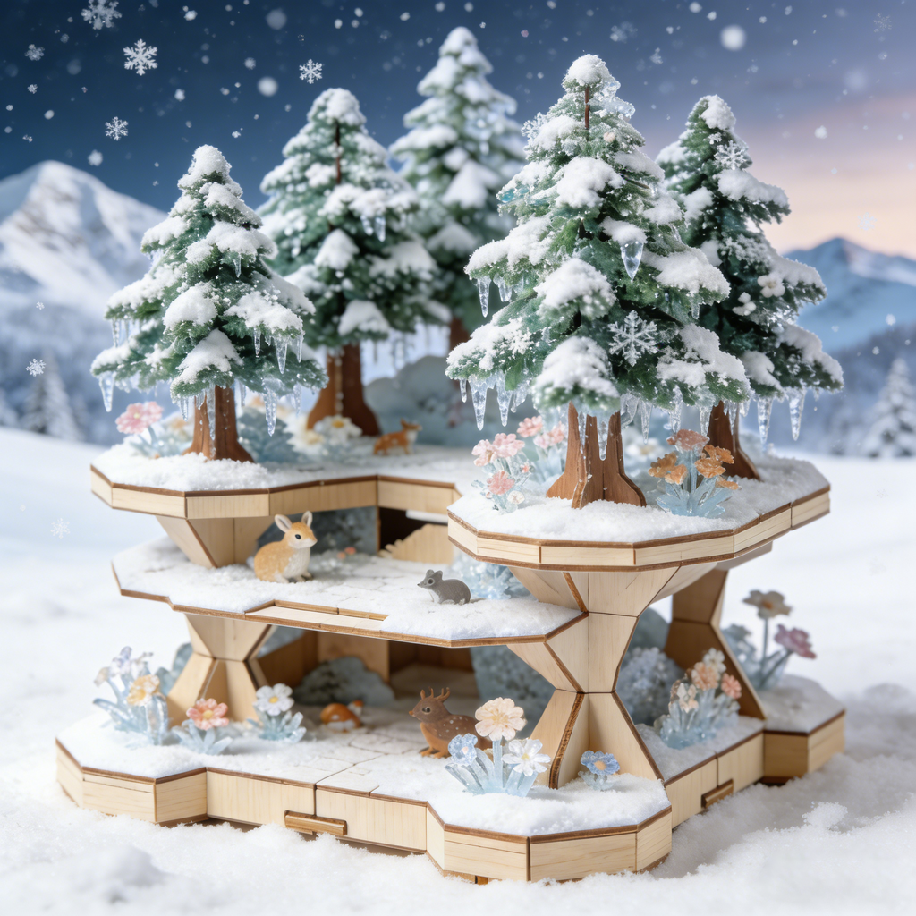 ❄️🌲 Winter Forest Scene Wooden Building Set – Create Your Own Snowy Woodland with Snowy Trees & Woodland Creatures