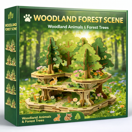 🌳🌸 Woodland Forest Scene Wooden Building Set – Create Your Own Lush Forest with Trees, Flowers & Wildlife