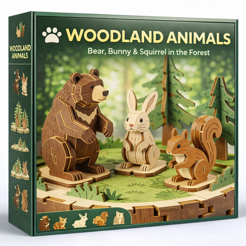 🐻🌲 Woodland Animals Wooden Building Block Set – Create Your Own Forest Scene with Bear, Rabbit & Squirrel Figures